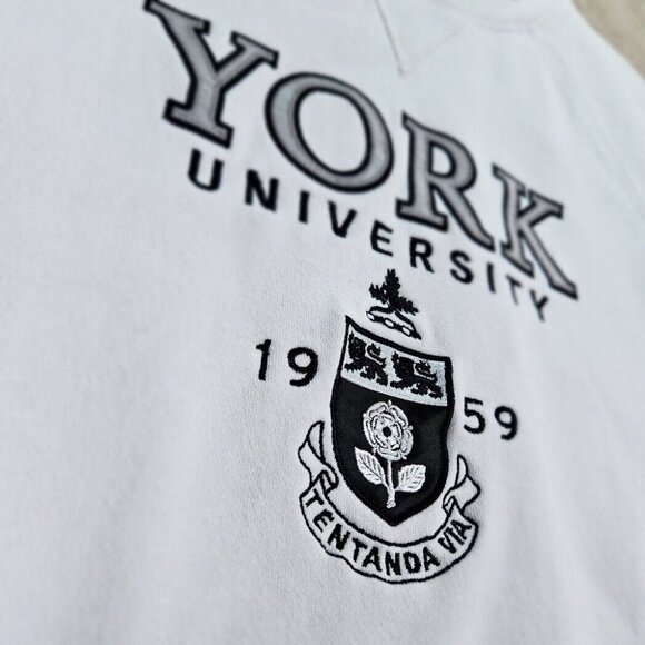 York University Sweatshirt Embroidered Crest Logo White Long Sleeve Womens Sz L - Picture 8 of 10
